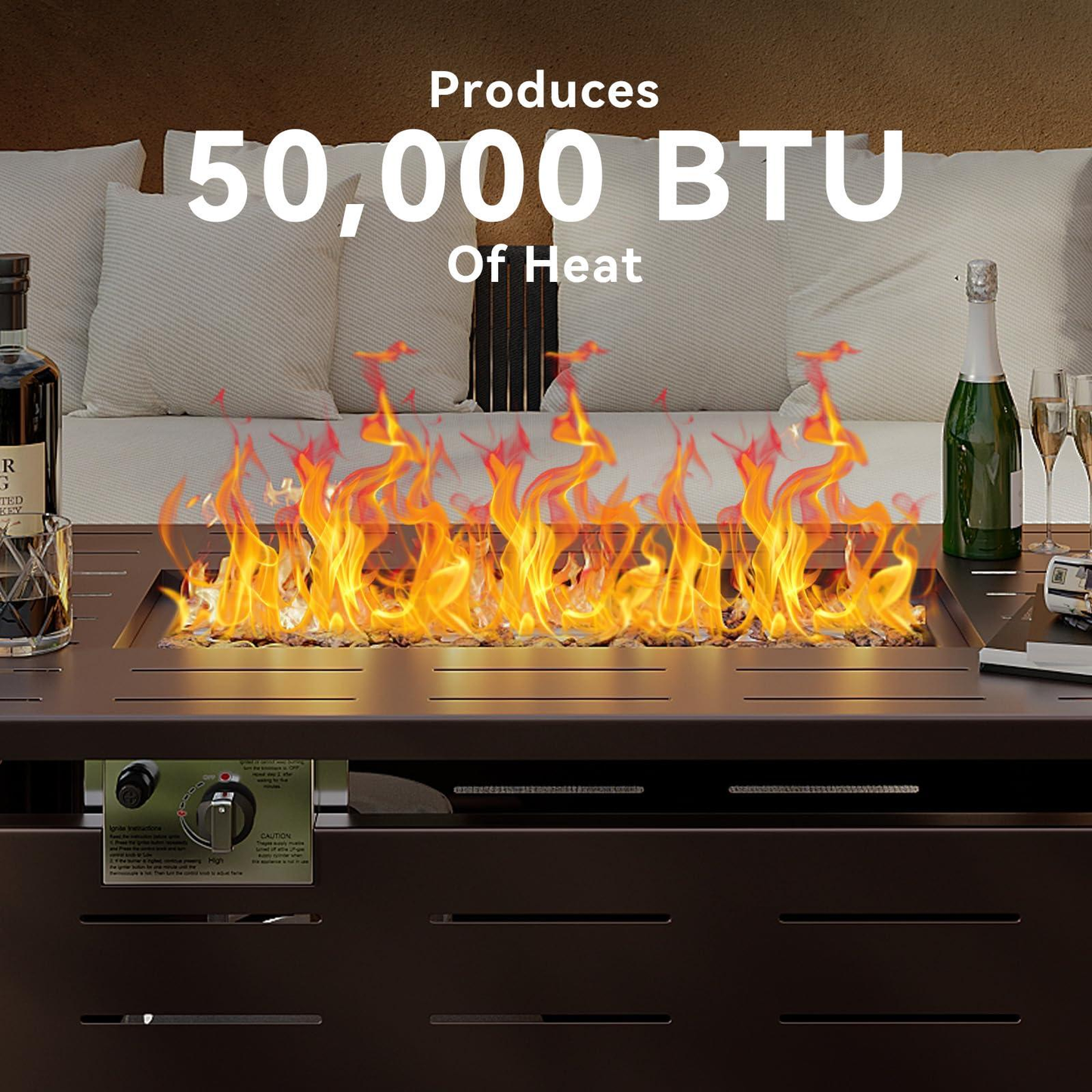 Propane Fire Pit Table Outdoor 50, 000 BTU Gas Fire Table with Lid Lava Rocks & Cover for Patio Backyard Deck Black Brown 40"/44"