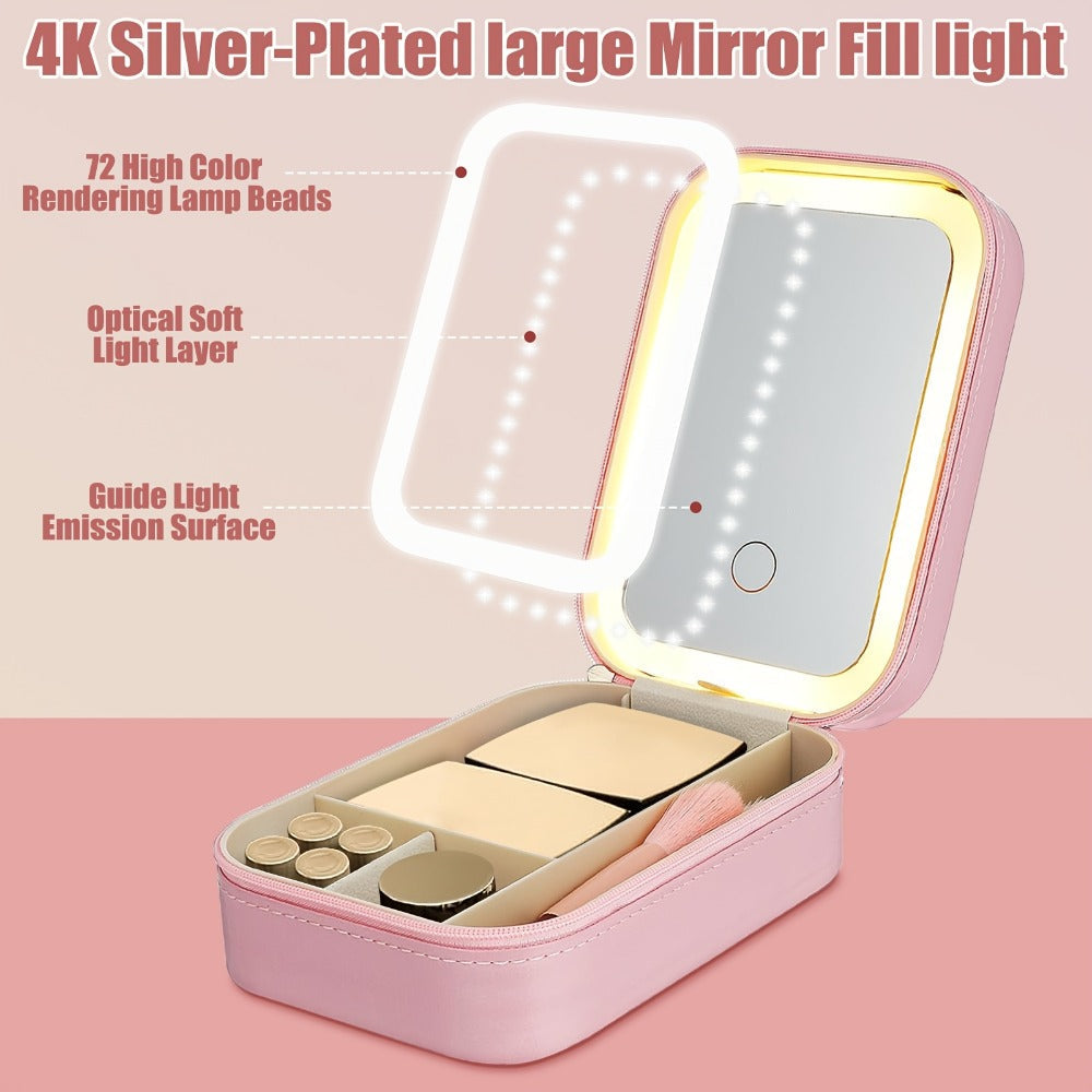 Lighted Makeup Mirror with Travel Case Cosmetic Organizer 3-Color LED Light 1200mAh, for Makeup, Travel and Everyday Vanity Use