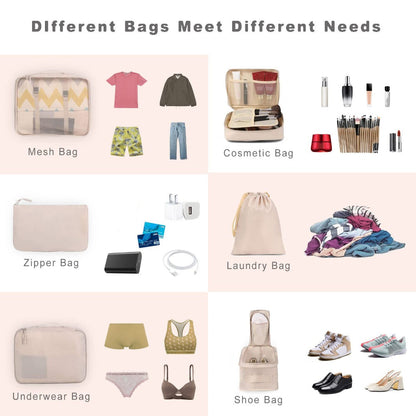 Packing Cubes for Suitcases 8PCS Set Travel Luggage Organizers Compression Bags Clothing Underwear Shoe Bag for Men Women