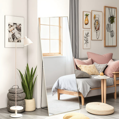 Full Length Mirror Floor Standing, Arched & Rect Body Mirror with Stand, Hanging or Leaning Wall Mirror, Aluminum Alloy Thin Frame