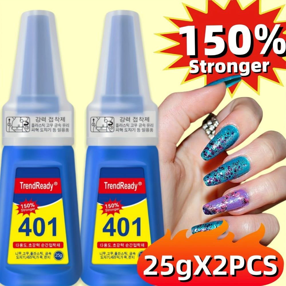 Nail Glue Set, TrendReady 401 25g Bottles in 1+1, 3+1, 5+1 or 7+1 Pack Options with Pointed Nozzles