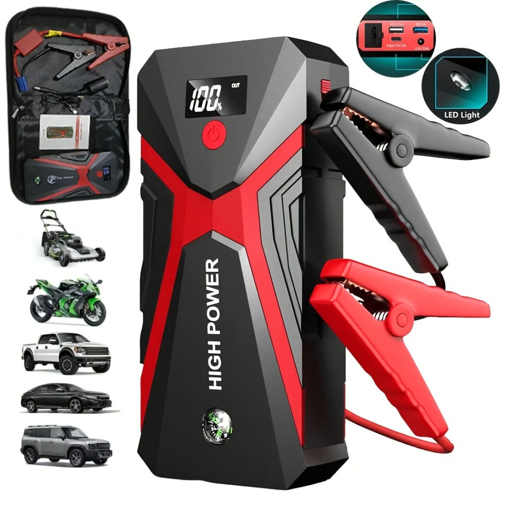 Portable Car Jump Starter with Tire Inflator – 3000A Peak 12V Battery Booster, USB Power Bank, LED Emergency Light