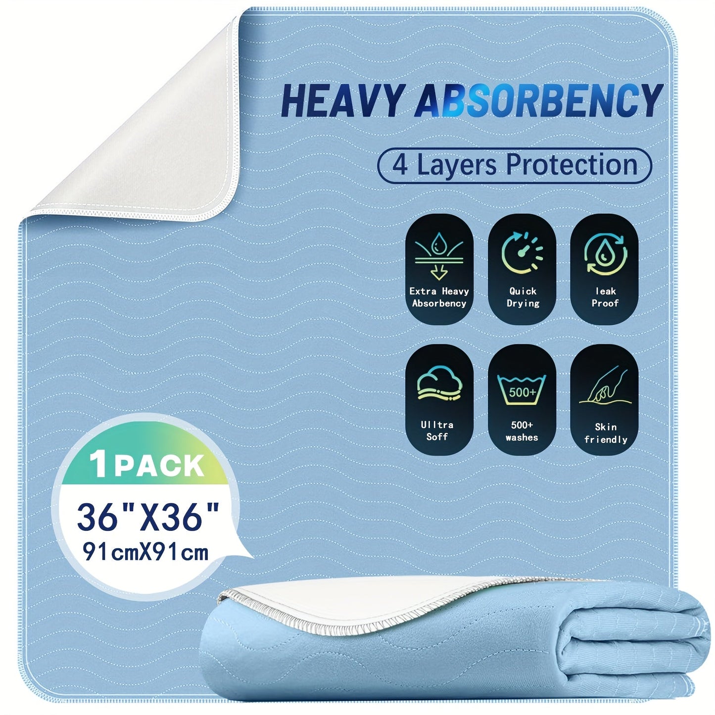 Reusable Underpads 36x36 Inch Extra Heavy Absorbency Bed Pads for Adults Kids and Elderly for Entryways, Bedrooms and Living Spaces