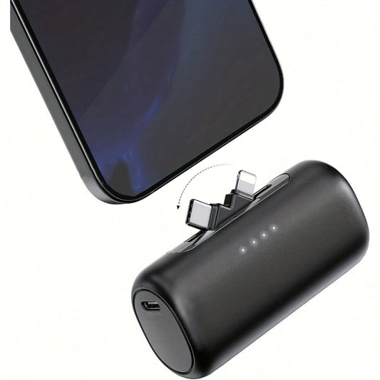 Power Bank 5000mAh Mini with Built-In 2-in-1 Lightning/USB-C Plug and 18.5W Listed Output in Black or Pink
