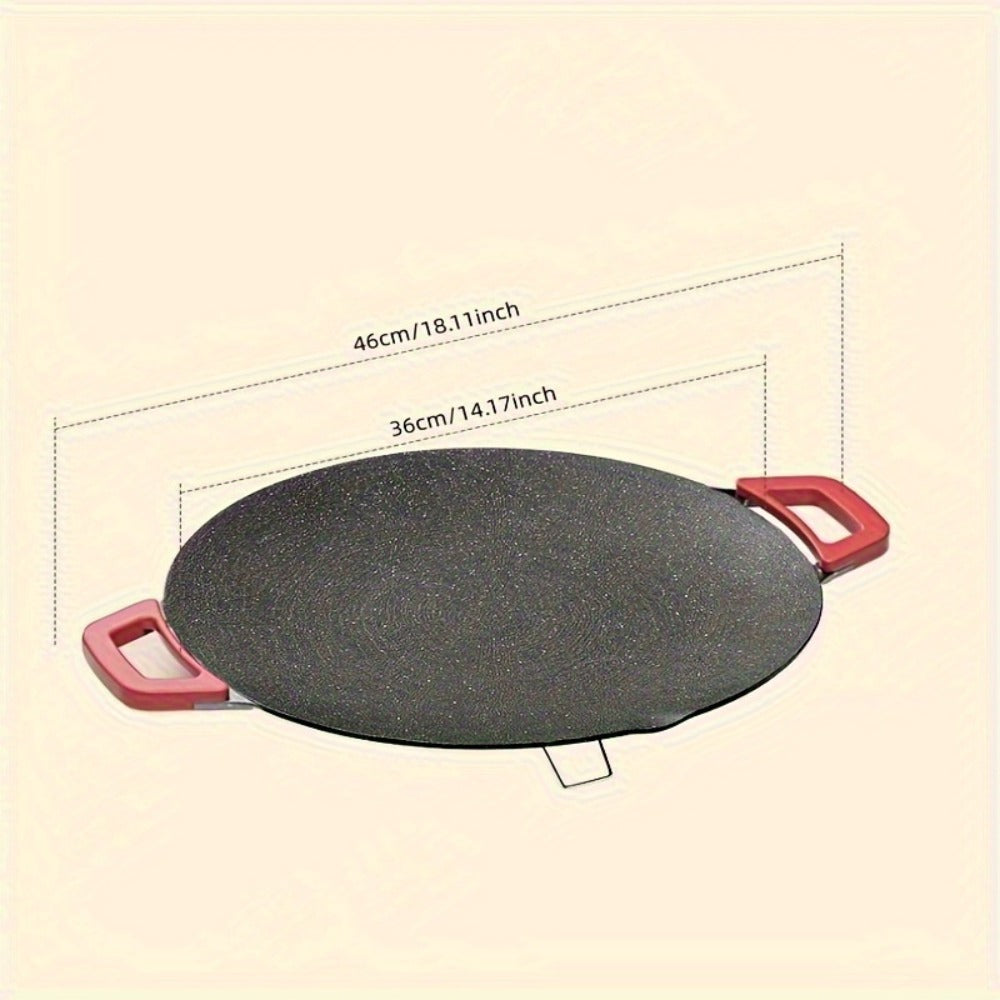 Korean BBQ Grill Pan, Round Non-Stick Multi-Functional Electric Grill Pan with Red Handle & Adjustable Settings