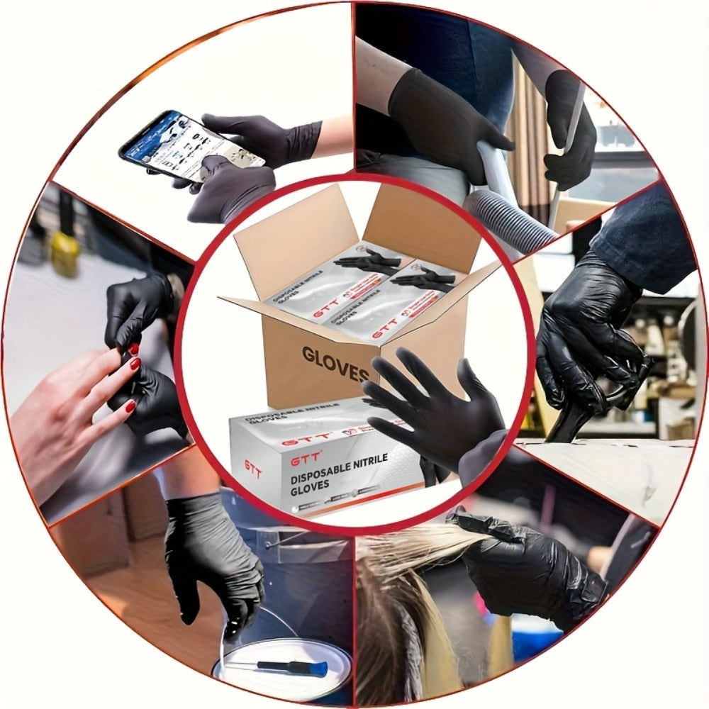 Nitrile Disposable Gloves 200 Count, Black Latex-Free Powder-Free Exam Gloves, Touchscreen Compatible
