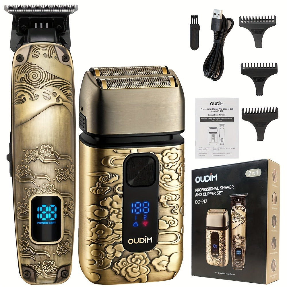 Foil Shaver for Men 2-in-1 Hair Clipper & Beard Trimmer Grooming Kit - Cordless Rechargeable Electric Razor for Face Mustache Bald Head