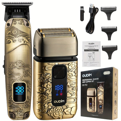 Foil Shaver for Men 2-in-1 Hair Clipper & Beard Trimmer Grooming Kit - Cordless Rechargeable Electric Razor for Face Mustache Bald Head