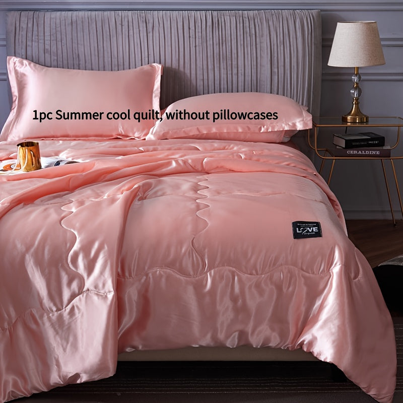 Cooling Satin Quilt Summer Comforter Ultra-Soft Breathable Lightweight Blanket, Machine Washable Satin Weave Bedspread for Home Dorm Hotel