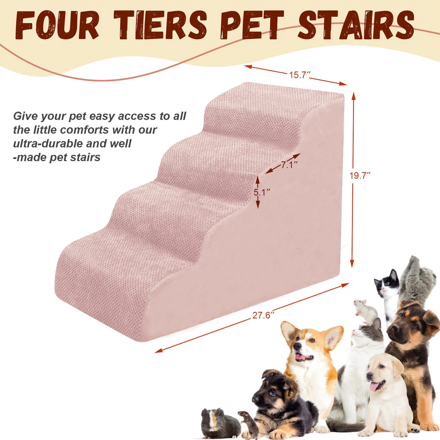 Dog Stairs for High Beds & Sofas – 2/3/4 Step Memory Foam Pet Steps with Non-Slip Bottom, Washable Cover & Textured Surface