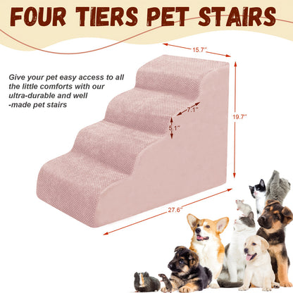 Dog Stairs for High Beds & Sofas – 2/3/4 Step Memory Foam Pet Steps with Non-Slip Bottom, Washable Cover & Textured Surface