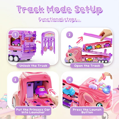 Pink Unicorn Monster Truck Track Set with 8 Princess Cars, Lights & Sounds with the Listed Color, Size or Set Options for Everyday Use