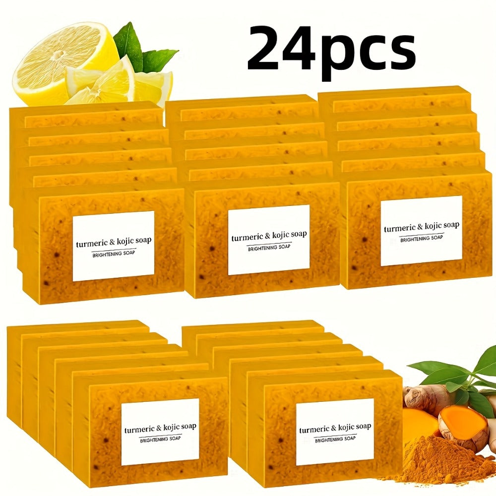 Kojic Acid Soap Bar 24-Pack Handmade – Lemon Turmeric Cold Process Bar Soap with Ginger Extract & Exfoliating Granules