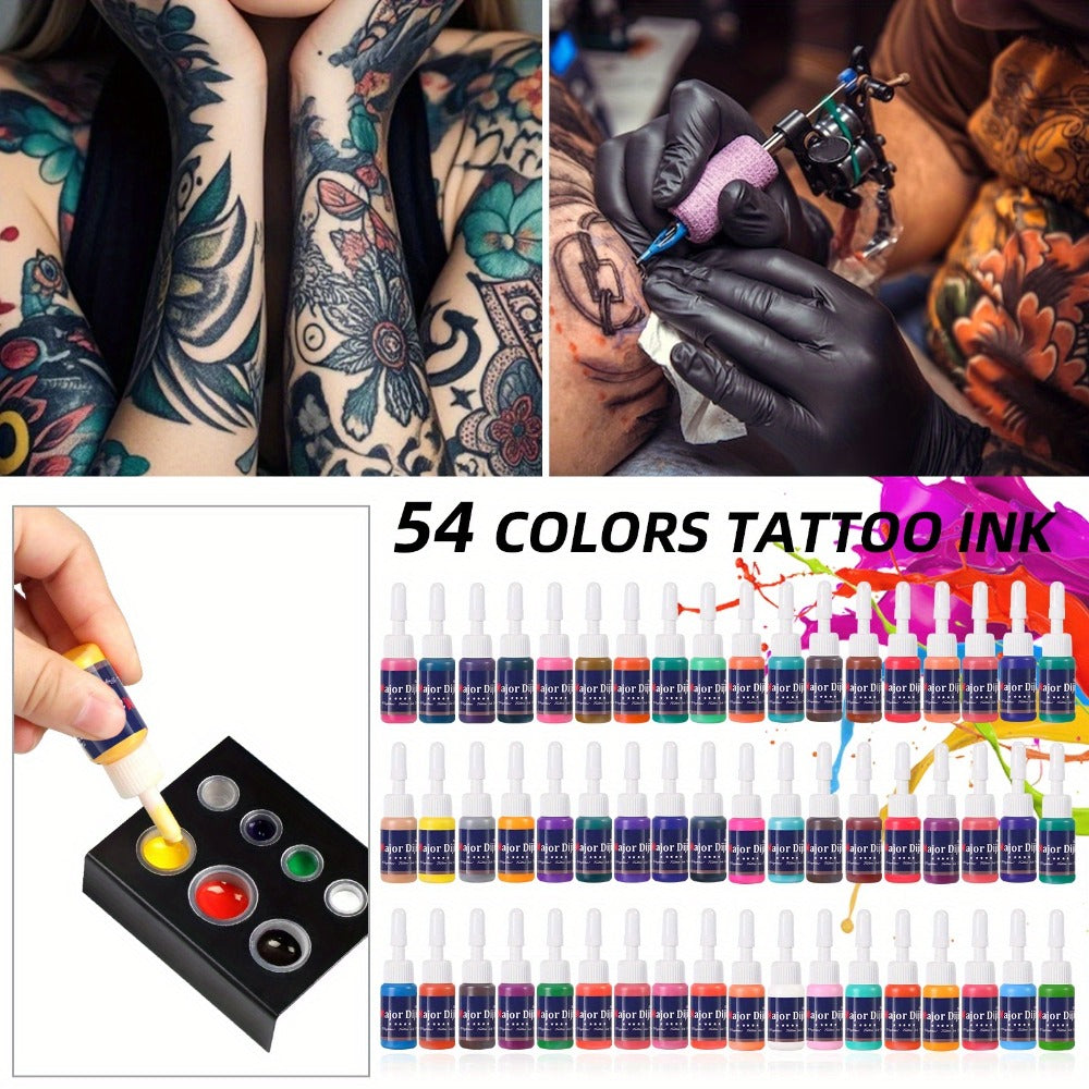 Tattoo Ink 54-Color Full Spectrum Bottle Set with Complete Palette Configuration for Color Selection