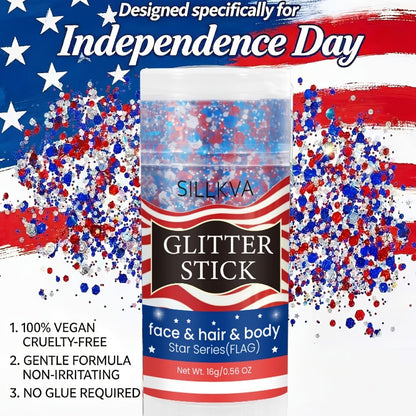 Glitter Makeup Stick Red & Blue Multi-Use Glitter Gel for Face Hair & Body – Patriotic American Flag Theme for July 4th Independence Day