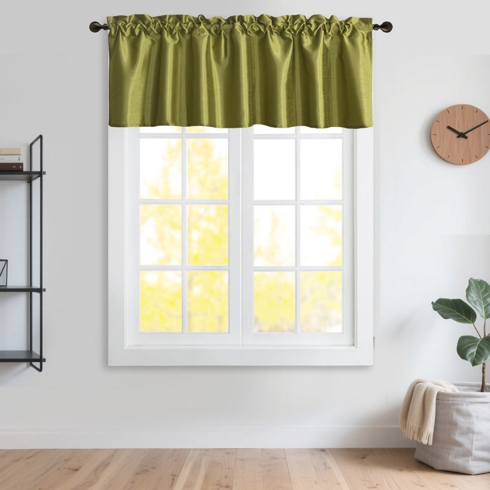 Three-Piece Faux Silk Window Curtain Set with Rod-Pocket Valance, Two 26 x 36-Inch Tiers and Eleven Colors
