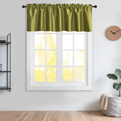 Three-Piece Faux Silk Window Curtain Set with Rod-Pocket Valance, Two 26 x 36-Inch Tiers and Eleven Colors