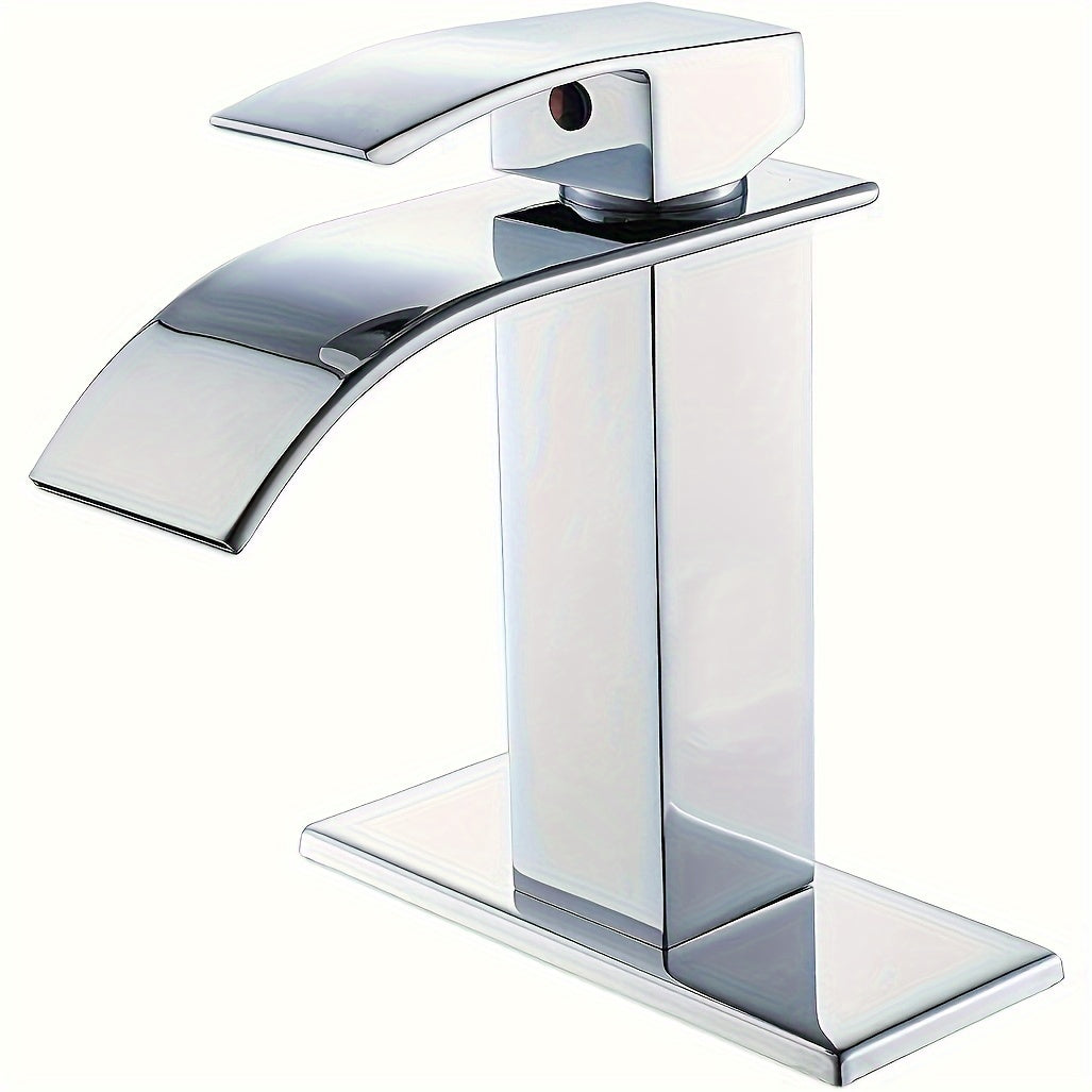Waterfall Bathroom Sink Faucet, Single Hole or 3-Hole Mixer Tap with 6" Deck Plate, Ceramic Valve