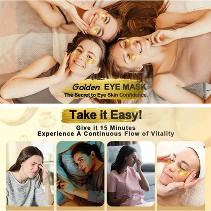 24K Gold Eye Patches 25 Pairs Collagen Under Eye Mask with Glycerin Eye Pads for Dark Circles Puffiness Eye for Home or Salon Spa Use