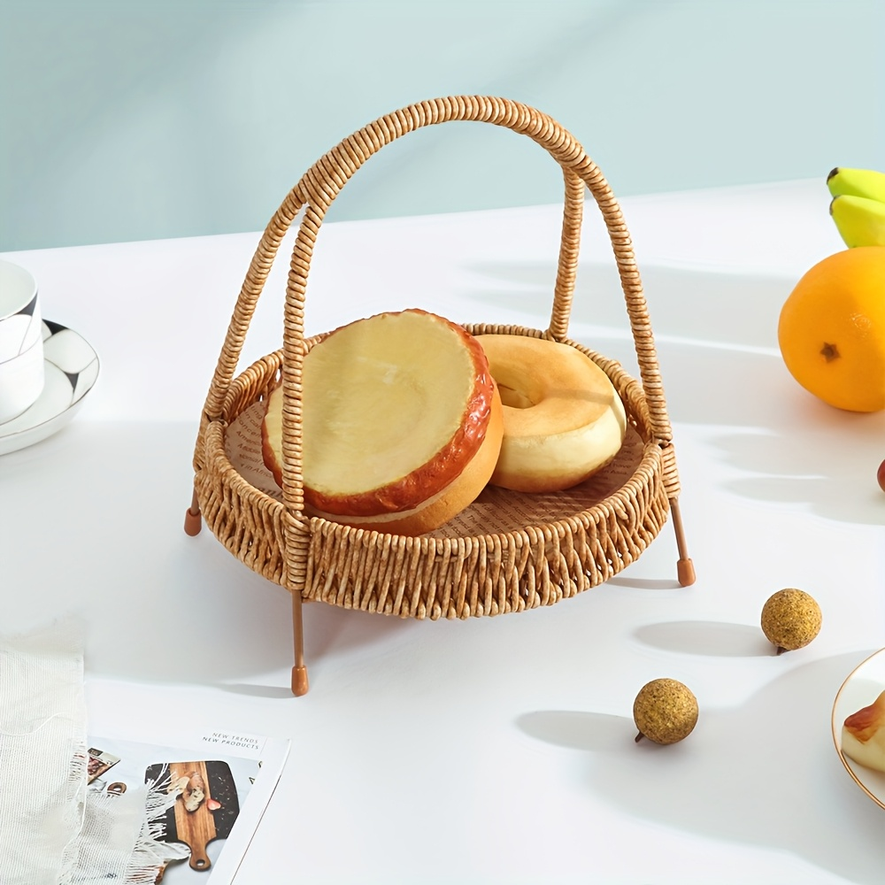 Wire Frame Storage Basket with Imitation Rattan Weave and Iron Structure, 8.66 x 7.87 x 7.87 Inch