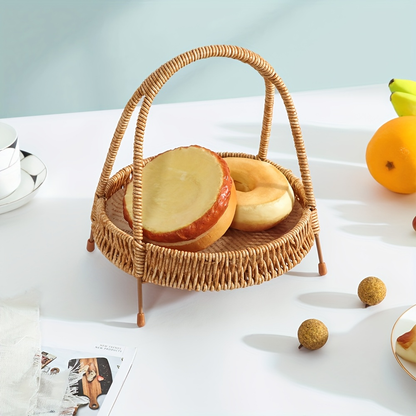 Wire Frame Storage Basket with Imitation Rattan Weave and Iron Structure, 8.66 x 7.87 x 7.87 Inch