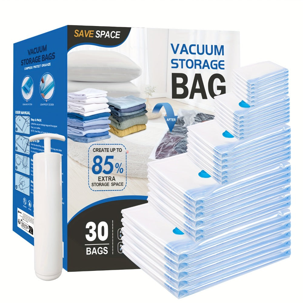 Clear Vacuum Storage Bag Set with Blue Valves and 4-, 8-, 10-, 12-, 20- or 30-Piece Checkout Options