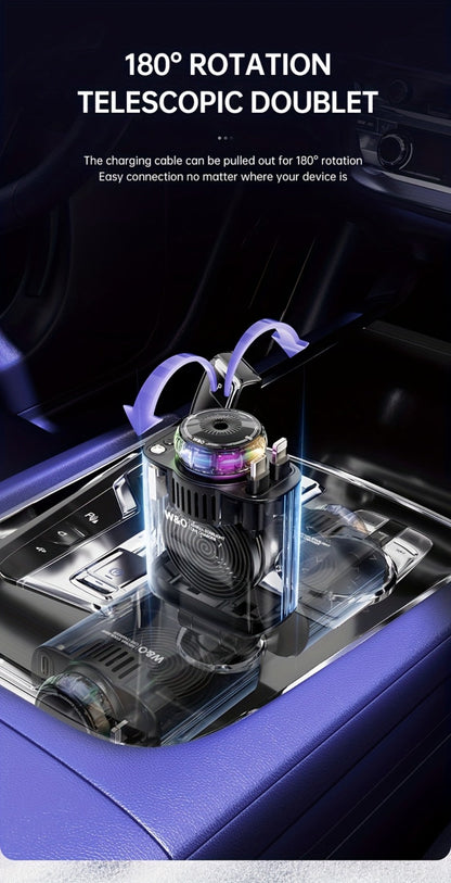 3-in-1 Car Charger, Air Freshener & Starry Sky Ceiling Light – Retractable Type-C & Lightning Cable, Aromatherapy Perfume