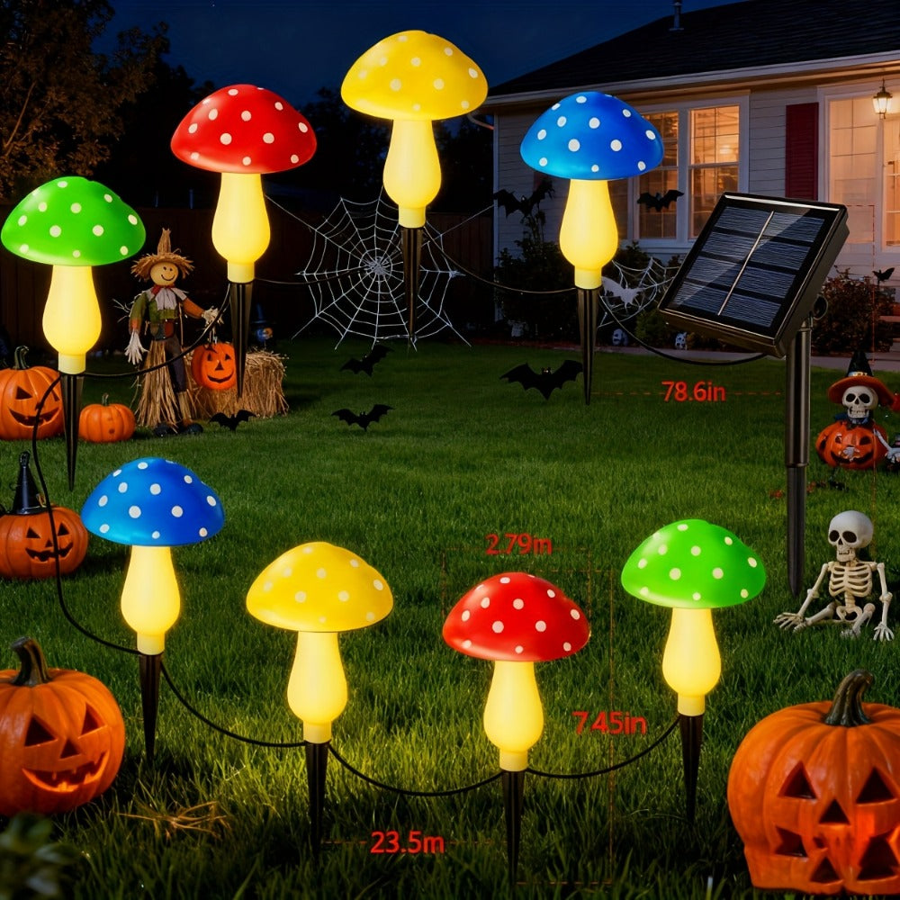 Solar Garden Lights 8-Pack Mushroom Stakes with 8 Modes in Multicolor or Red for Path Decor
