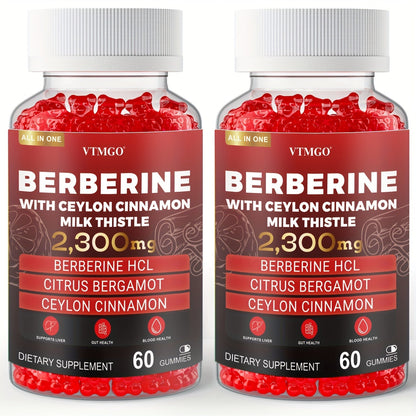 Berberine HCL Gummies 2300mg 60ct with Ceylon Cinnamon, Milk Thistle & Turmeric for Blood Sugar Balance