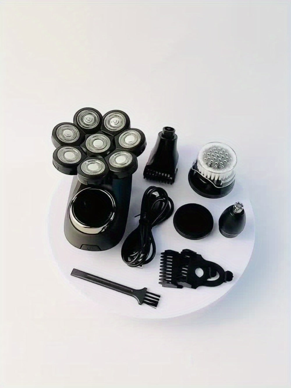 Electric Shaver 8-Blade 5-in-1 Grooming Kit with IPX7, USB-C Charging, Nose Trimmer and Facial Brush