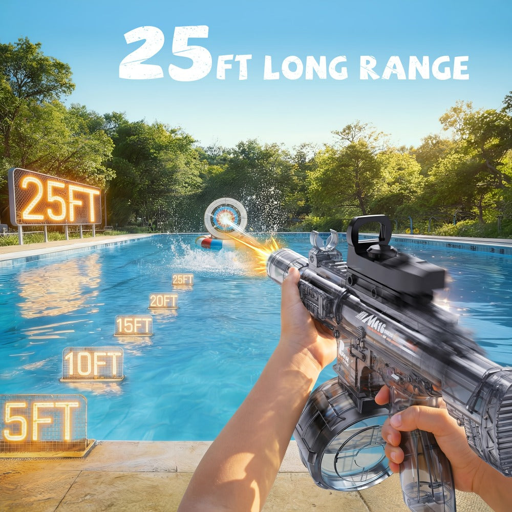 Two-Piece Electric Light-and-Sound Water Blaster Sets in 727 or 737 Models and Blue or Black Colors