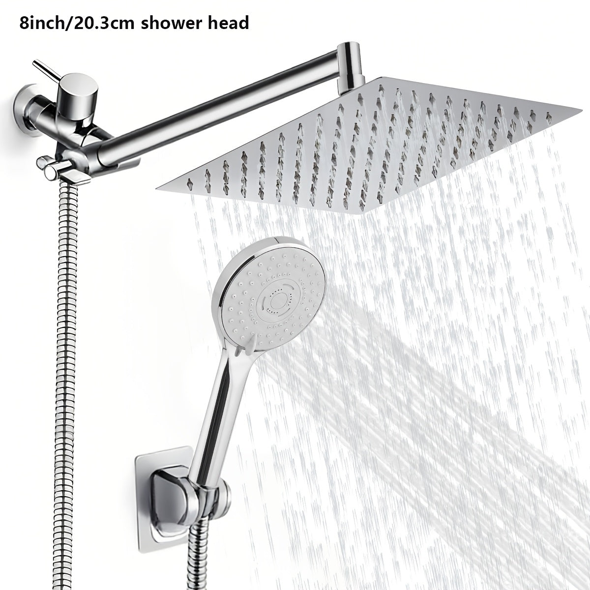High Pressure Rainfall Shower Head Combo with Handheld Spray – 9 Spray Settings, 180° Adjustable Bracket, Stainless Steel Hose