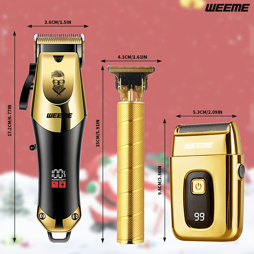 Hair Clippers & Trimmers WEEME Golden Three-Piece Set with Full-Size Clipper, T-Blade Detailer and Foil Shaver