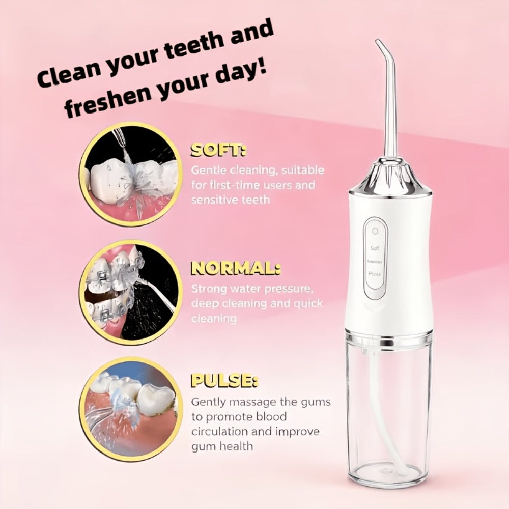 Water Flosser Cordless 270ml Oral Irrigator with Adjustable Pressure, 360-Degree Nozzle, Four Tips and USB Charging
