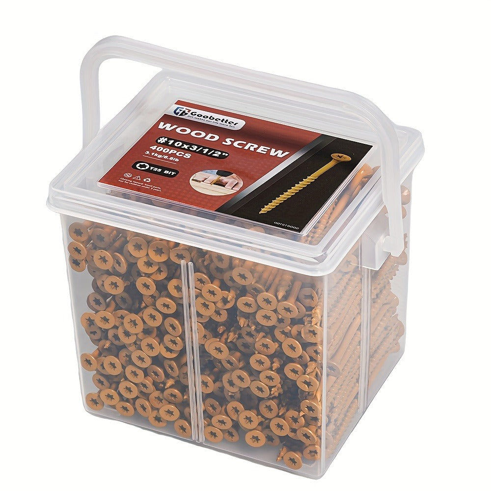 400pcs #10 x 3-1/2" Torx Wood Screws Yellow Ceramic Coating for Entryways, Bedrooms and Living Spaces