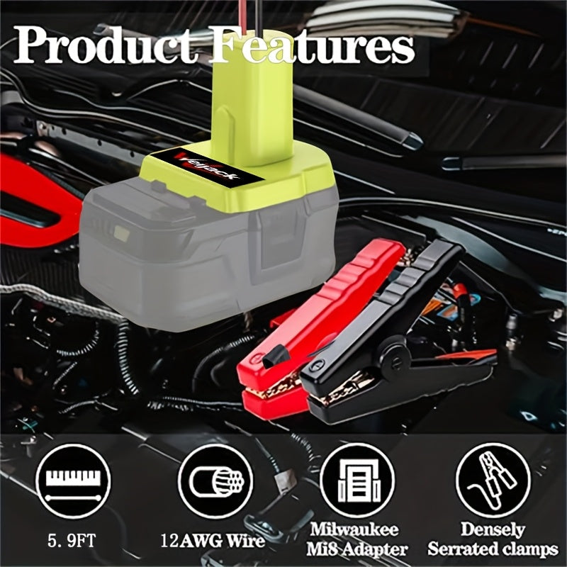 Jumper Cable Clamps Compatible with Ryobi 18V & Dewalt Battery | 5.9ft 12AWG Portable Jump Starter Booster Cables Automotive Battery Jumper