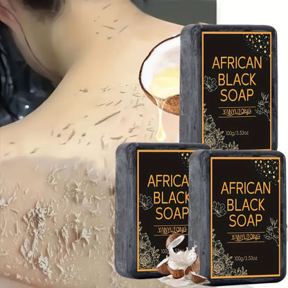African Black Soap Bar 3-Pack 100g Each with Shea Butter & Coconut Oil – Deep Cleansing Moisturizing Face & Body Wash