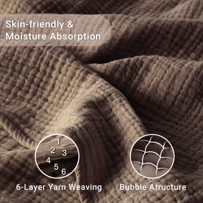 Muslin Blanket 100% Cotton 6-Layer, Breathable Gauze Throw for Couch & Bed, All Season, 13 Colors