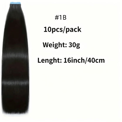 Tape In Hair Extensions Human Hair Straight Natural Black 1B Seamless Skin Weft 10pcs 30g 16 20 22 24 Inch Invisible Blend for Volume