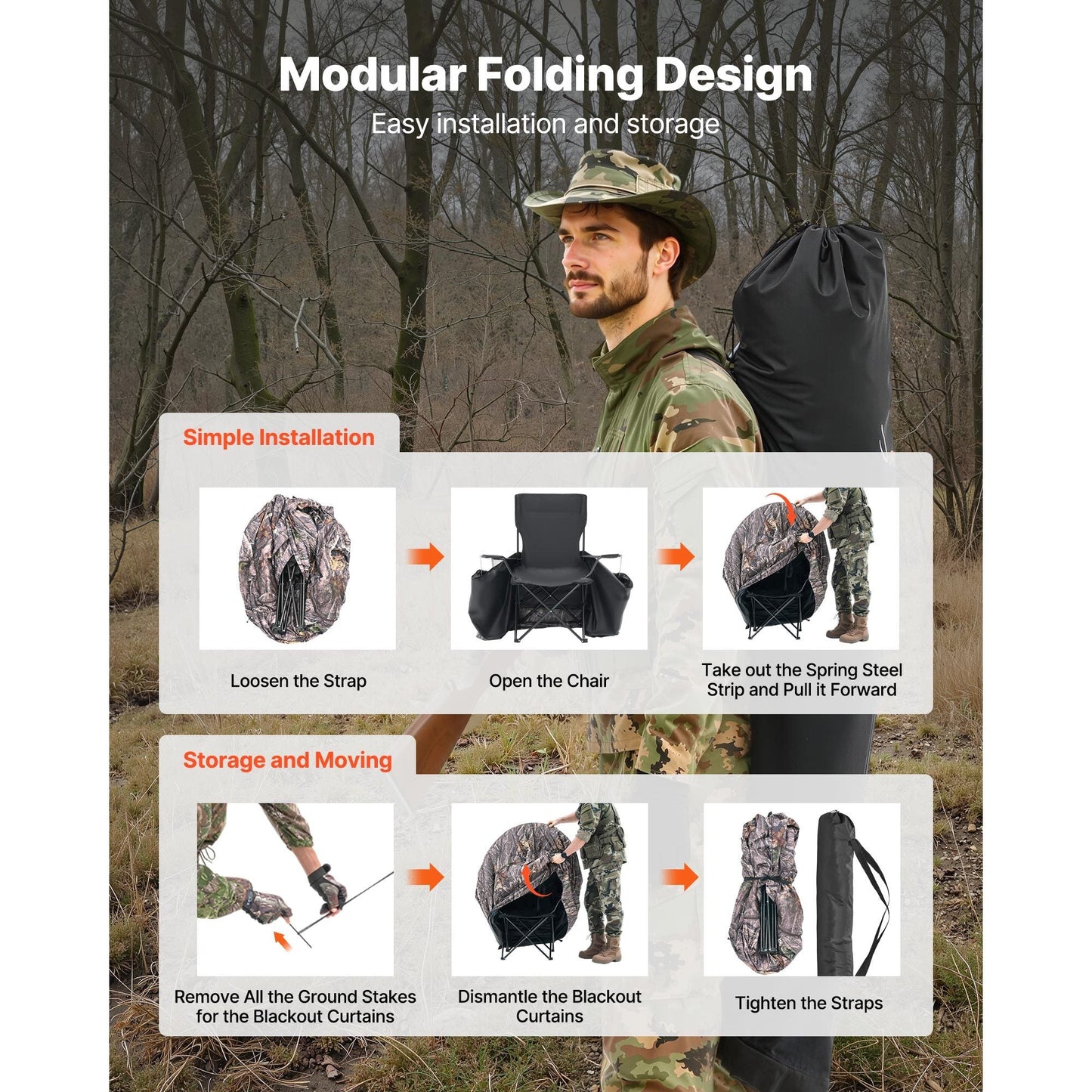 Hunting Blind Ground Blind for Deer Duck Turkey Hunting Single Person Pop Up Blind with Carrying Bag 44x36x53 In Camouflage Waterproof 150D