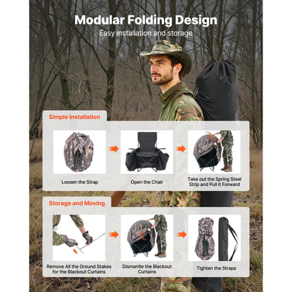 Hunting Blind Ground Blind for Deer Duck Turkey Hunting Single Person Pop Up Blind with Carrying Bag 44x36x53 In Camouflage Waterproof 150D