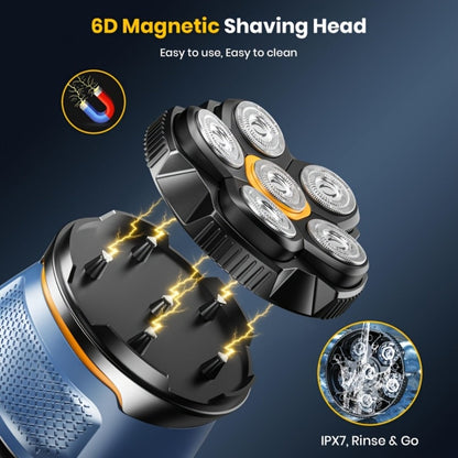 6D Magnetic Rotary Head Shaver IPX7 Waterproof Rechargeable – Quiet Motor Bald Head Shaver & Beard Trimmer with Replaceable Magnetic Blade