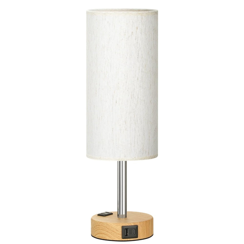 Table Lamp HOODINK with Cylindrical Shade, 3-Way Touch Dimming, USB-A, USB-C, AC Outlet and One or Two-Pack Options