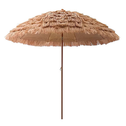 Patio Umbrella 7.5FT Thatch-Style Tiki Design with Steel Pole, Iron Frame, Push Tilt and One-Piece Option