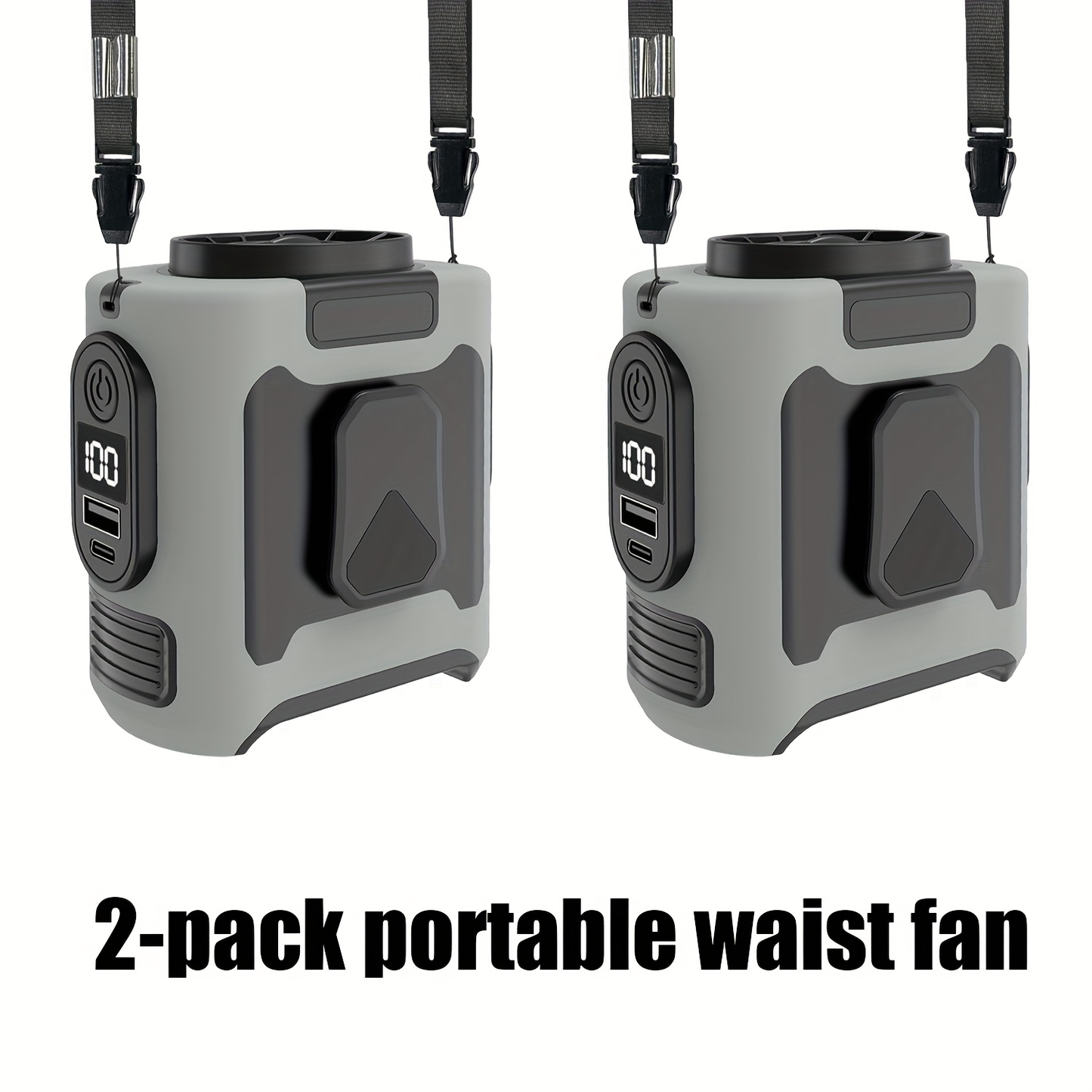 Portable Fan 10000mAh Five-Speed Waist and Neck Model with Dual Clips, LED Flashlight and Power Output