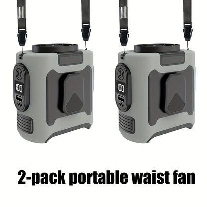 Portable Fan 10000mAh Five-Speed Waist and Neck Model with Dual Clips, LED Flashlight and Power Output