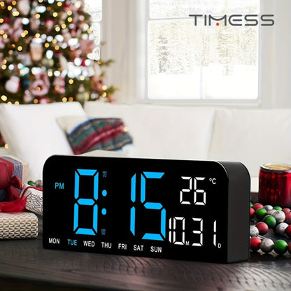 Large Digital LED Wall Clock Dual Alarm Clock with Temperature Date Display Brightness for Entryways, Bedrooms and Living Spaces