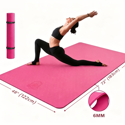 Extra Large Yoga Mat 6mm Thick – Non-Slip TPE Dual-Side Exercise Mat with Carry Bag for Yoga, Pilates, Stretching & Home Workouts
