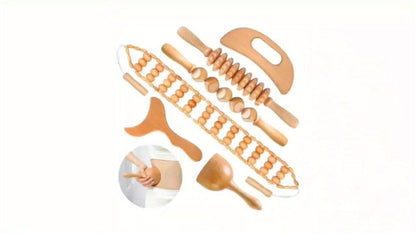 Wooden Massage Tool Set 6pcs Manual Facial Massager Kit with Wood Rollers Pointed Bead Textured Heads for Face Neck Full Body Relaxation