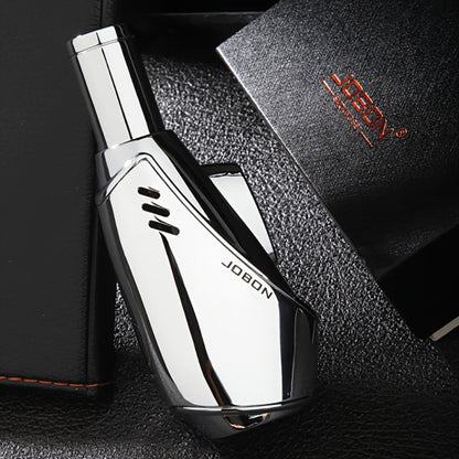 JOBON Angled-Body Torch Lighter with Cigar Punch, Side Ignition Switch and Silver Gift Box